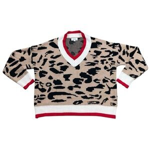 Adora Leopard Print V-neck Pullover Sweater Size Large